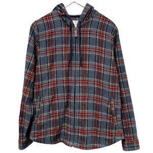 LL BEAN Women's Scotch Plaid Flannel Shirt Medium Relaxed Zip Hoodie Jacket